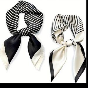 NEWT Satin Silky Elegant Black and Cream Striped Scarf 2 Styles